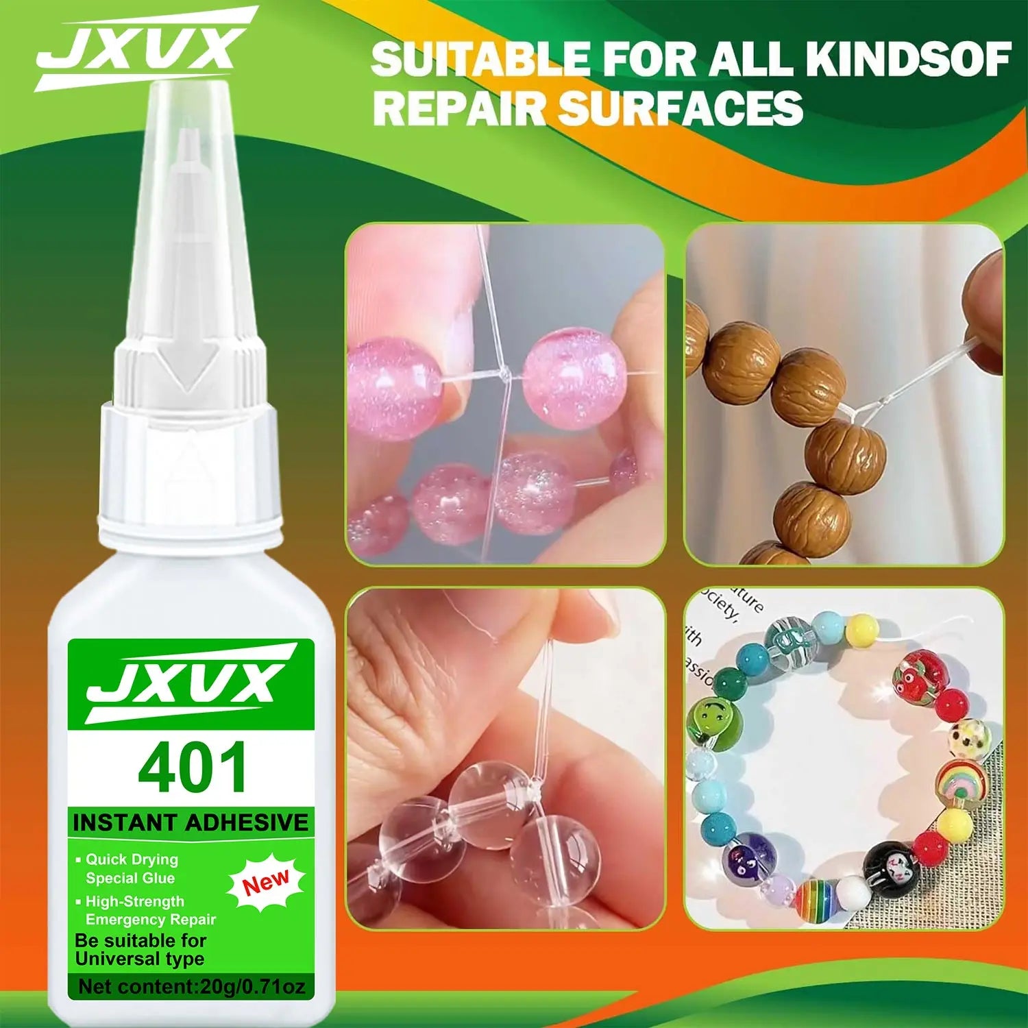 401/480 Super Strong Glue Cyanoacrylate Quick Dry Instant Strong Bond Adhesive For Bracelets, handmade, beaded necklaces Home Office Industrial Repair Materials 20g.