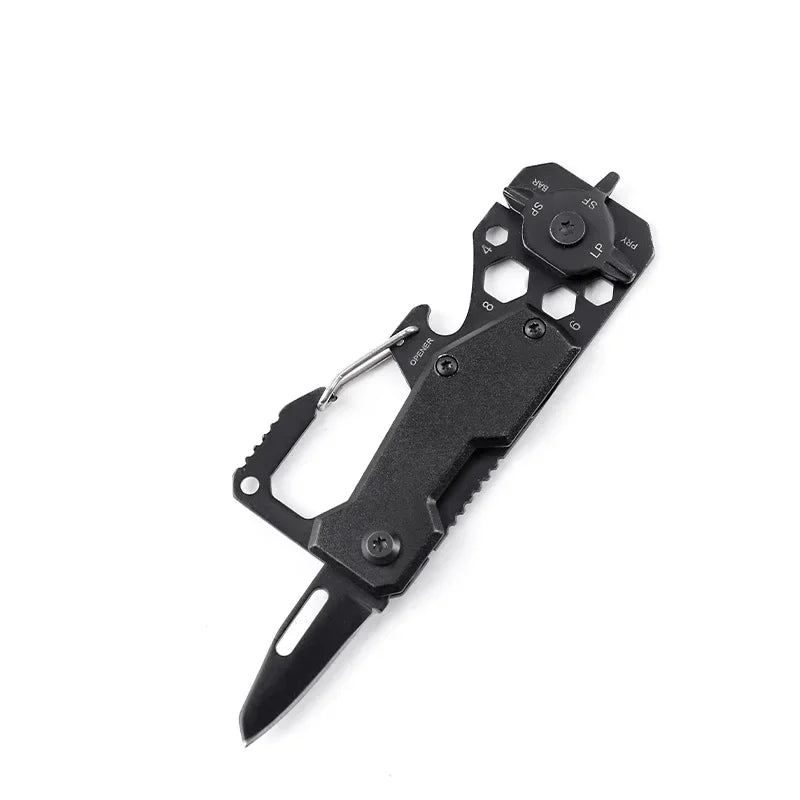 Portable Outdoor Multifunction Folding Knife High Hardness EDC Tool with Key Ring Can Opener and Ruler for Camping Hiking