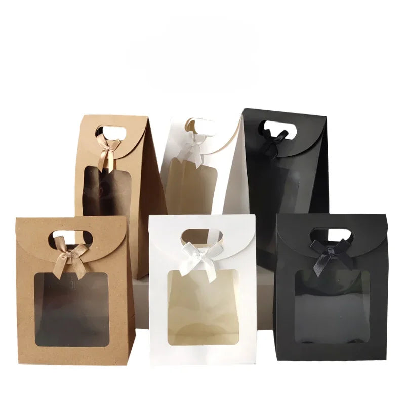 10/20pcs Transparent Window Gift Bags For Wedding Birthday Home Party White Black Packaging Box Baking Takeaway Bag