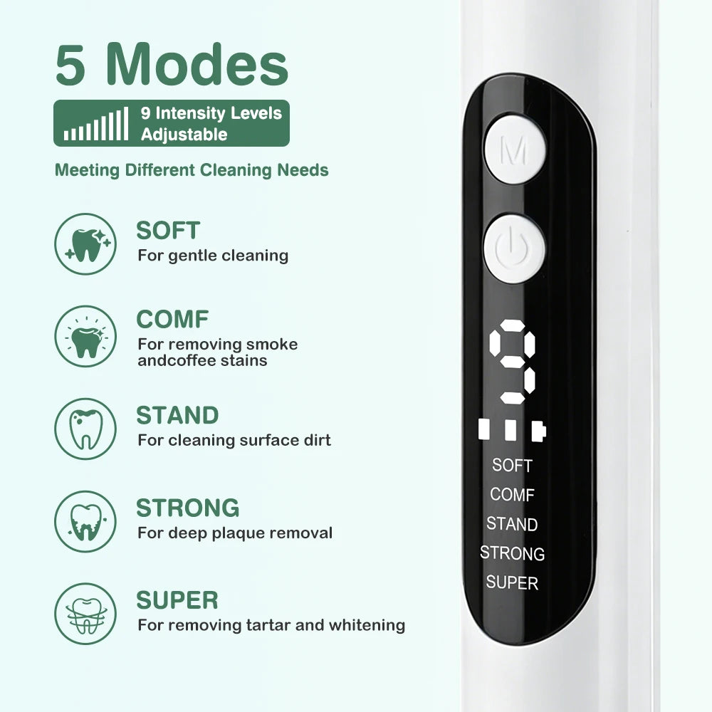 Intelligent Ultrasonic Dental Scaler Teeth Tartar Remover 5 Modes Electric LED Teeth Cleaner Tooth Stone Calculus Plaque Removal