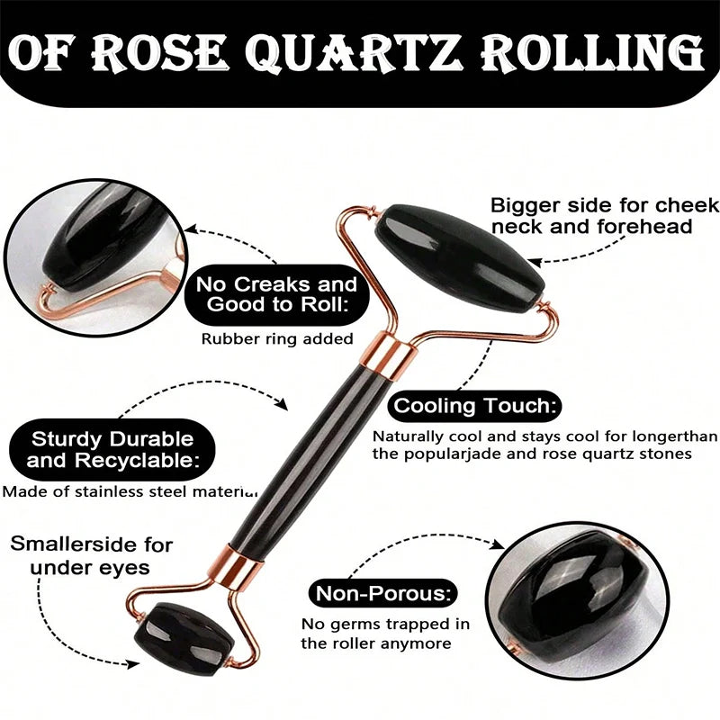 4-piece facial massage tool set, including roller massager, ice bead roller and scraping board, with a toiletry bag