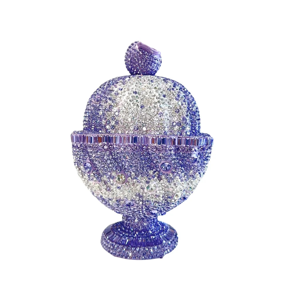 Sparkly Full Crystal Ice Cream Cup Clutch Bag Luxury Women Evening Handbag Crossbody Purse for Party Wedding Cocktail Events