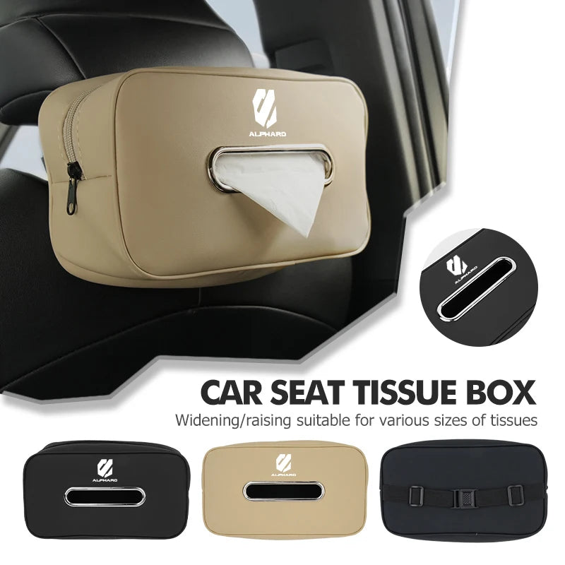 Leather Car Logo Tissue Box Seat Hanging Paper Towel Storage Bag For Toyota Alphard Vellfire 20 AH20 2010 2011 2012 2013 2014