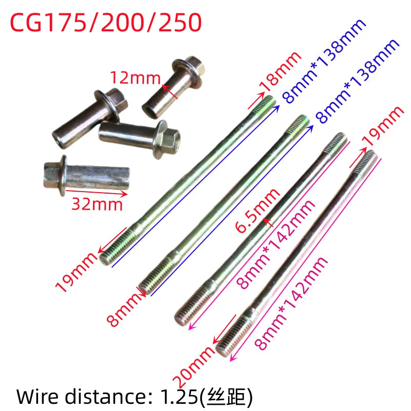 three wheeled motorcycle ATV CG125 200 250 124cm 196 175 suitable for Honda M8x135mm cylinder block screws cylinder columns Bolt