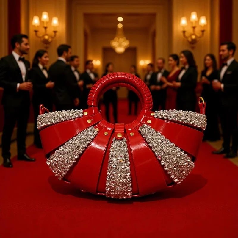Luxury Sparkling Hollow Out Shell Bag Women Diamond Studded Handbag Rivets Decoration Party Wedding Clutch Evening Bag