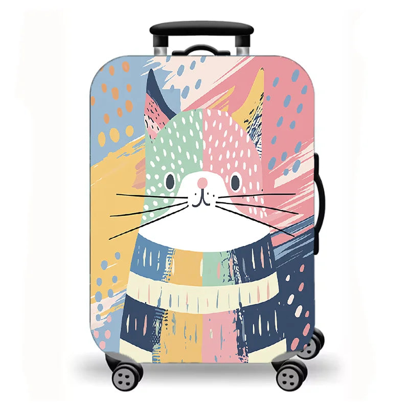 Luggage Cover, Starry Night Cat Cartoon Fantasy Print Stretch Suitcase Protector, Washable Anti-Scratch Travel Baggage Cover