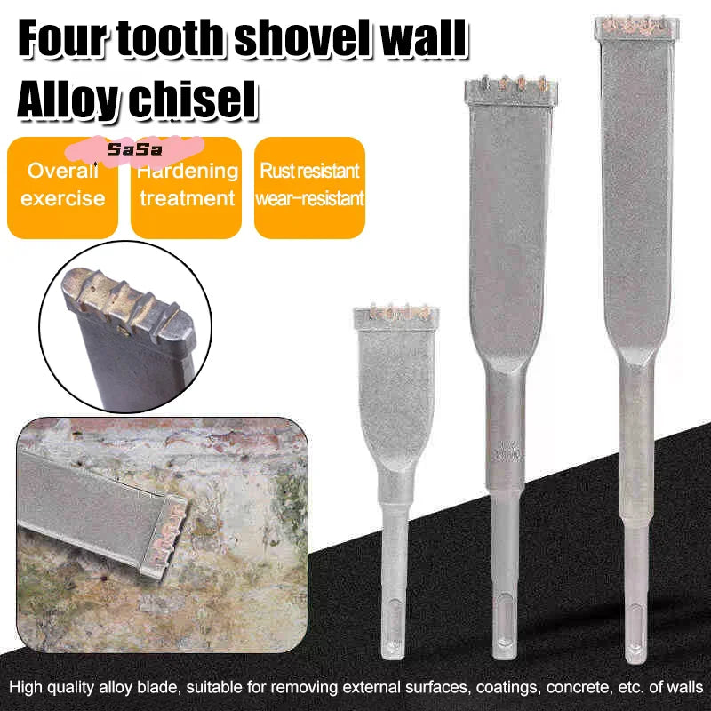 1Pc SDS PLUS Shank Electric Hammer Bit 4-Tooth Tungsten Carbide Tipped Chisel, Durability Alloy For Drilling Granite And Masonry