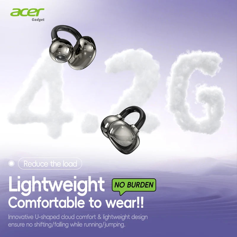 Acer OHR577 Ear Clip Wireless Earbuds Bluetooth 5.4, Directional Sound, 20H Standby, Lightweight 4.2g, LED Display, ENC Call