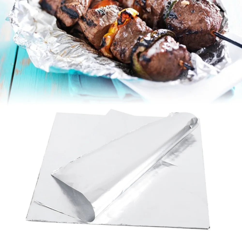 100PACK Food Grade Aluminum Foil Sheets Thick Silver Tin Foil Paper Flexible Fold Single-Use Air Fryer Foil BBQ Grilling