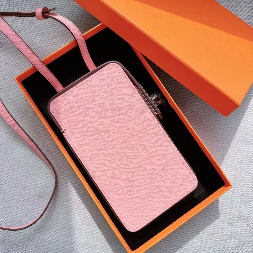 Luxury Design Phone Bag Women Lock Buckle Cell Phone Bag Fashion Hundred Leather Box Bag Simple Premium Sense Mini Shoulder