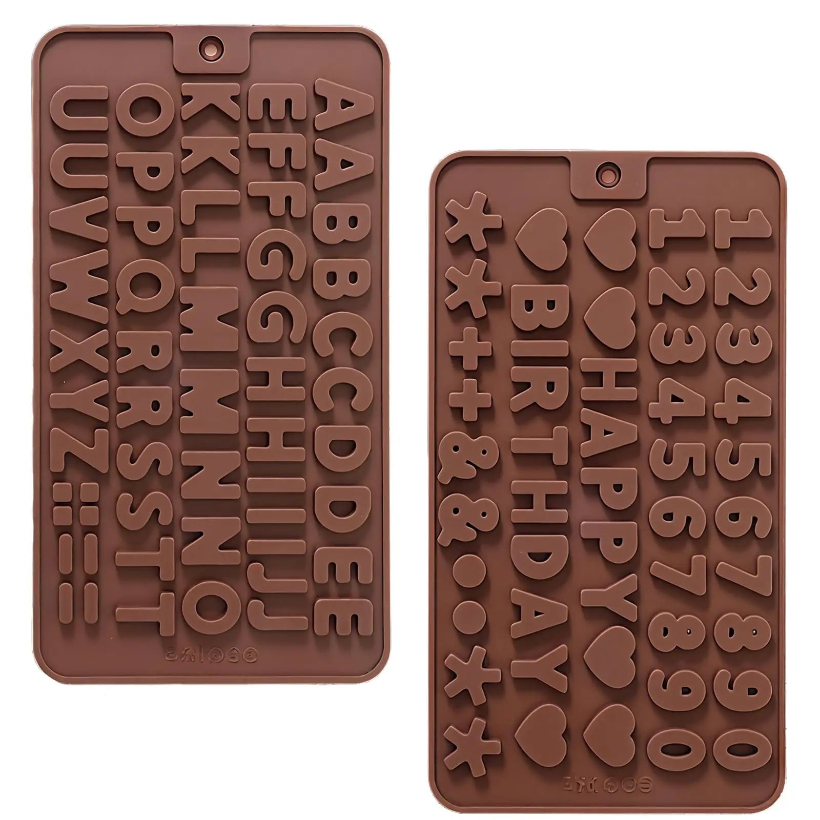 2 pcs Number Chocolate Molds and Letter Silicone Molds,kitchen utensils,with Happy Birthday Cake Decorations Symbols,for Chocolate, Candy, ice cubes,cake cookies (Brown)