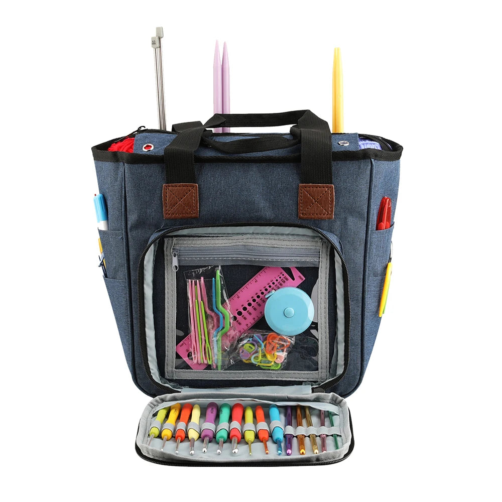 KOKNIT Knitting Tote Bag Yarn Storage Bag for Knitting Needles Crochet Hooks and Sewing Accessories DIY Sewing Kit Bag For Mom