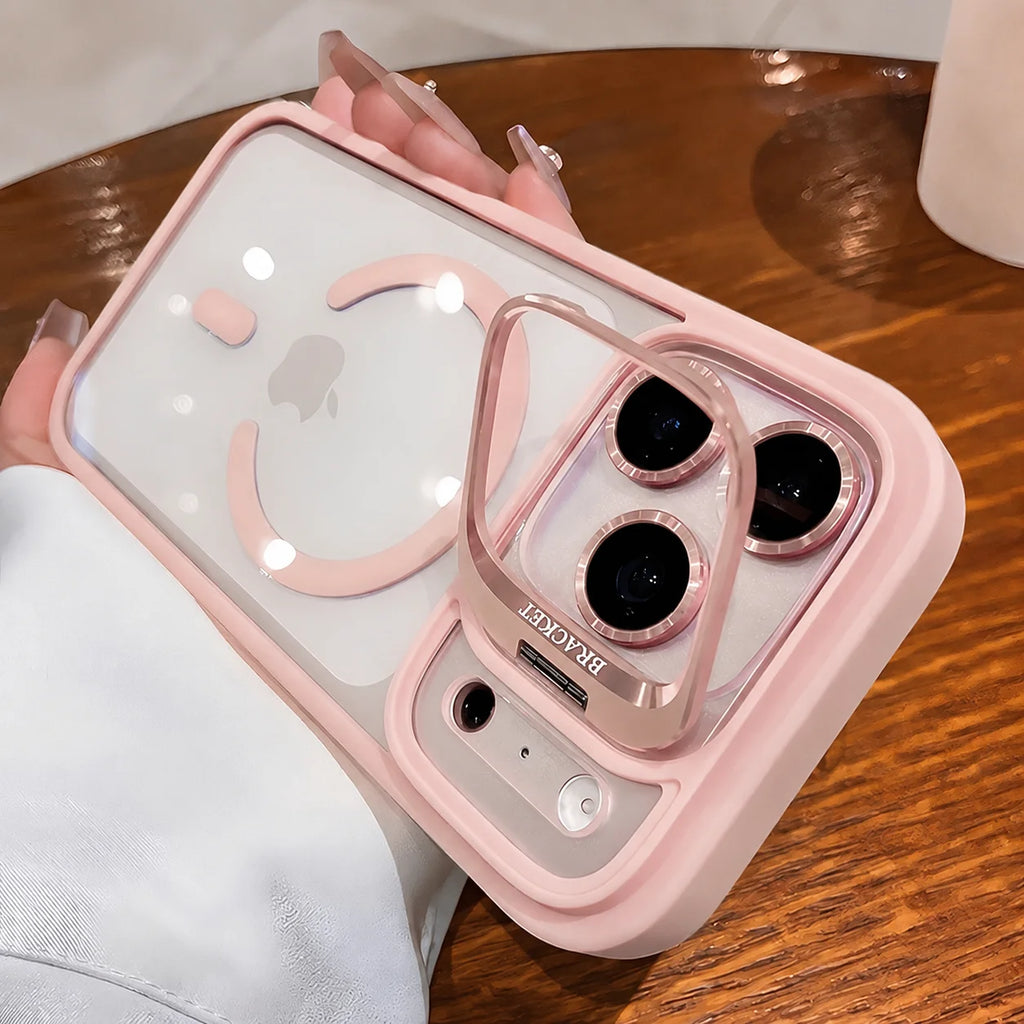 For Magsafe Metal Camera Lens Holder Bracket Phone Case for IPhone 17 16 15 13 12 11 Pro Max 14 Plus Transparency Acrylic Cover