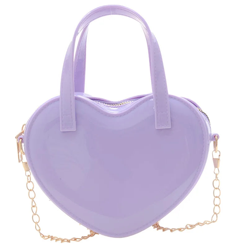 Fashion Women's Heart Shaped Handbags Cute Kawaii Solid PVC Crossbody Bags Wallet Purse Simple  Chain Shoulder Bag Lady Handbag