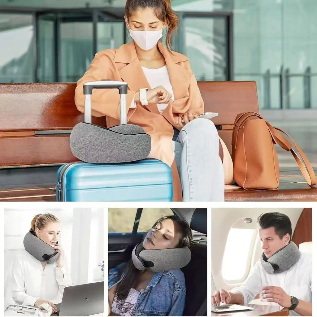 High-Density Memory Foam Neck Travel Pillow 360° Surround Support Ergonomic Design for Airplane Travel Comfort