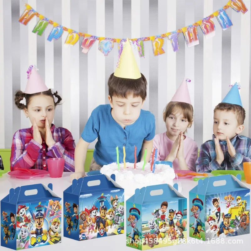 12PCS Paw Patrol Birthday Party Supplies Baby Shower Bag Cute Anime Kids Gifts Candy Decoration Creative Packaging Box