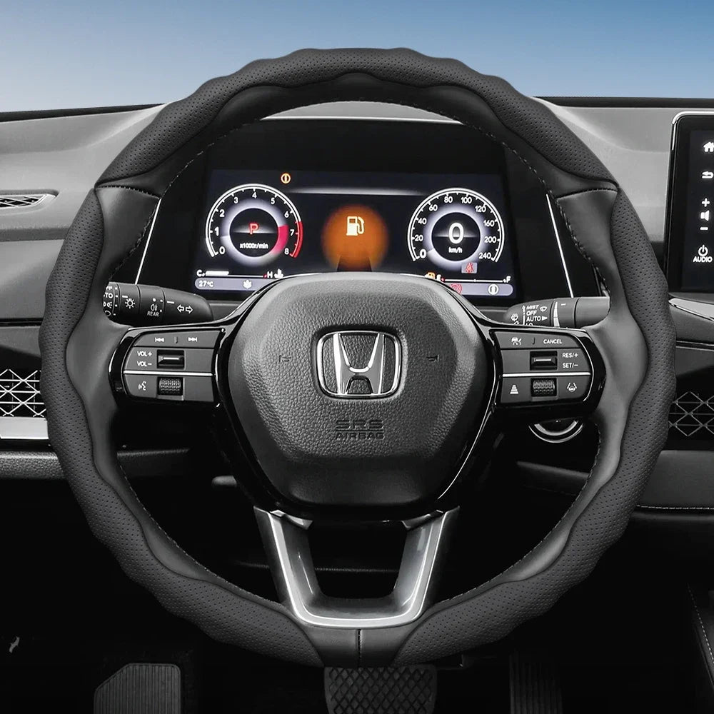 Steering Wheel Cover Suitable for Honda, Wave-Shaped Sporty Design, Breathable Leather, Segmented Design, Non-Slip