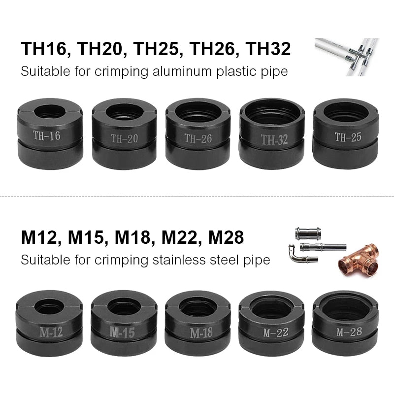 Kinds of Hydraulic Pipe Crimping Moulds TH, U Pipe Dies for Pex Fittings and V, M, VAU, VUS Pipe Dies for Copper Fittings