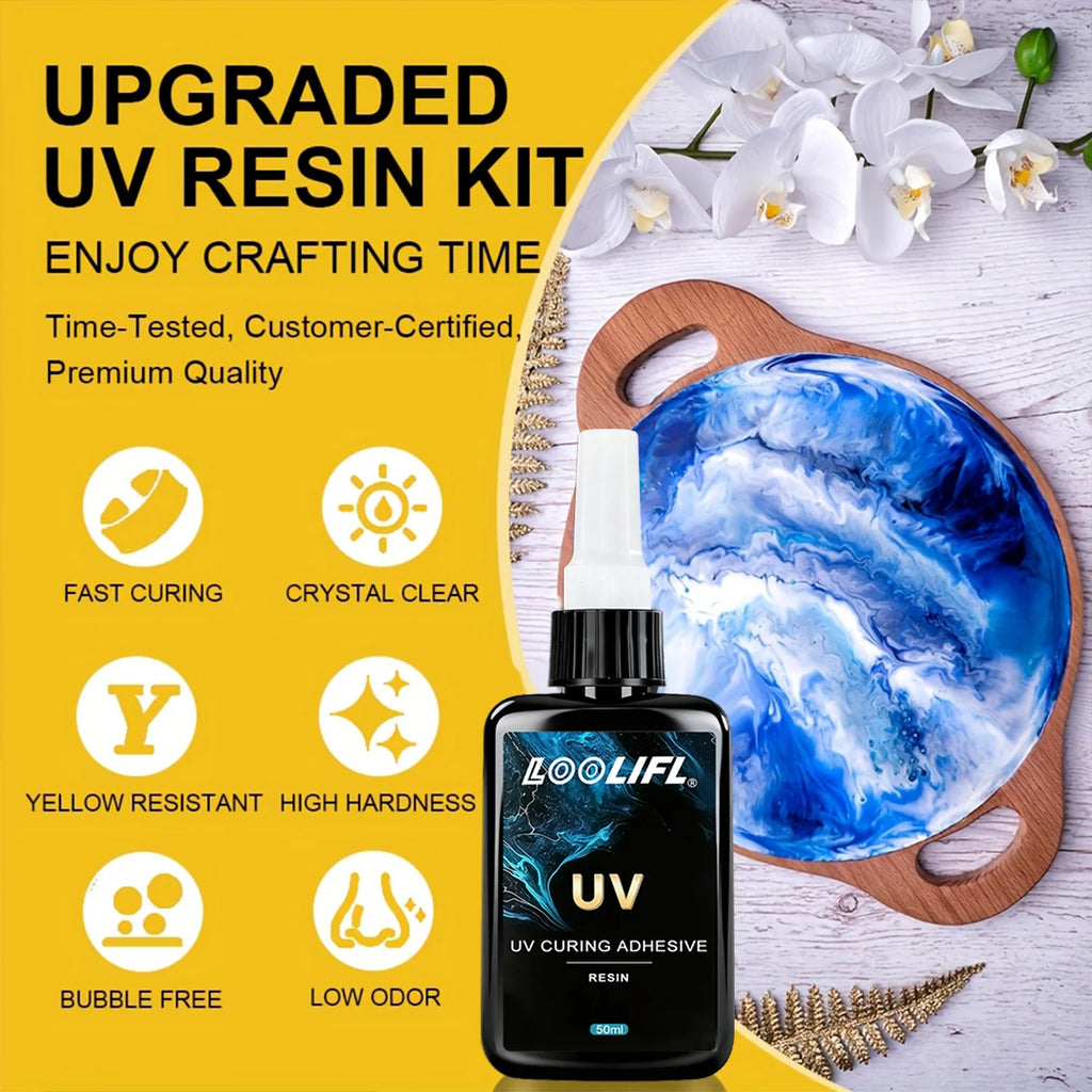UV Resin Clear Hard Upgraded Crystal Clear Epoxy Resin Up Premixed UV Curing Adhesive Cure for Craft DIY Glass Jewelry Making