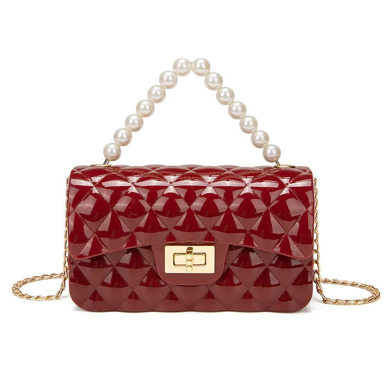Versatile Korean-Style Small Bag for Women, Pearl Handbag with Chain, Mini Crossbody Phone Bag, Versatile Solid Color Candy Bag