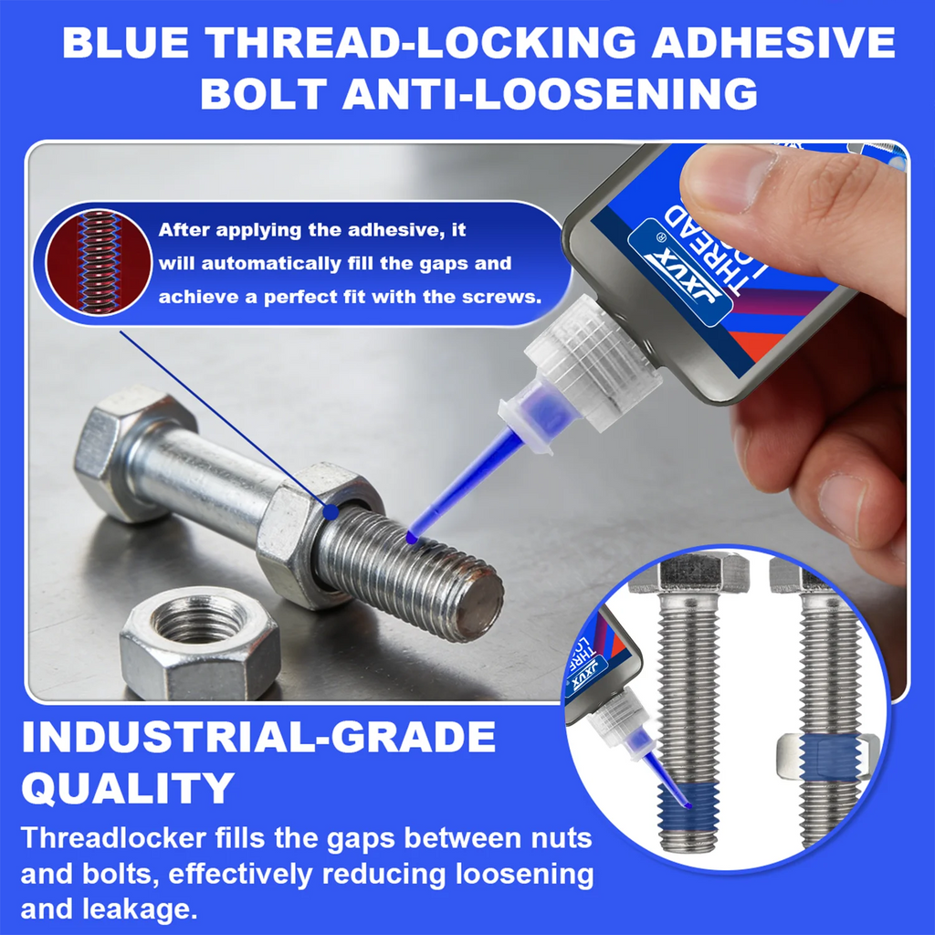 Threadlocker Screw Glue Blue Medium Strength Quickly Cured Thread Locking Agent Anaerobic Adhesive  Industrial Thread Sealant,Replaces Washers,,Suitable for All Metal Threaded Assemblies,1-6pcs.