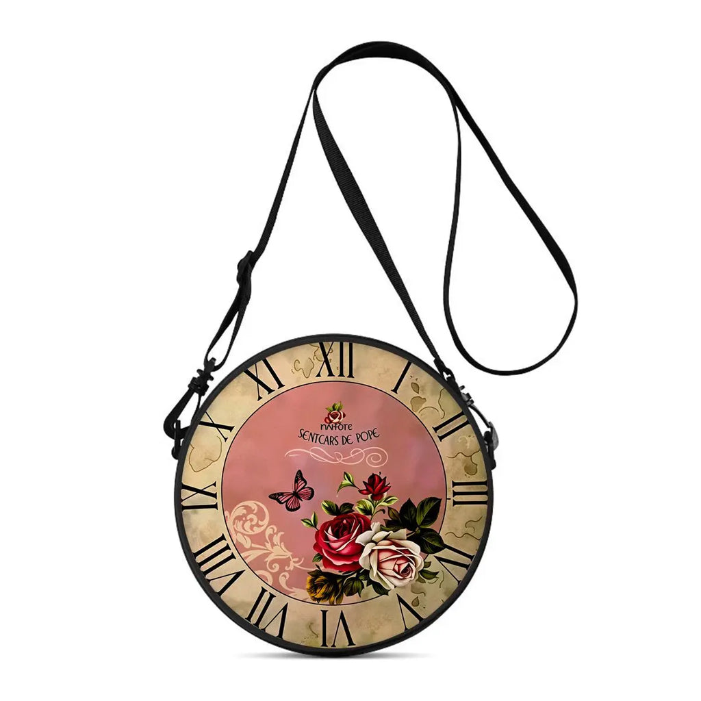 Clock Print Round Shoulder Bag Casual Messenger Bag Daily Adjustable Strap Crossbody Bag for Woman Best Gifts 2D Flat