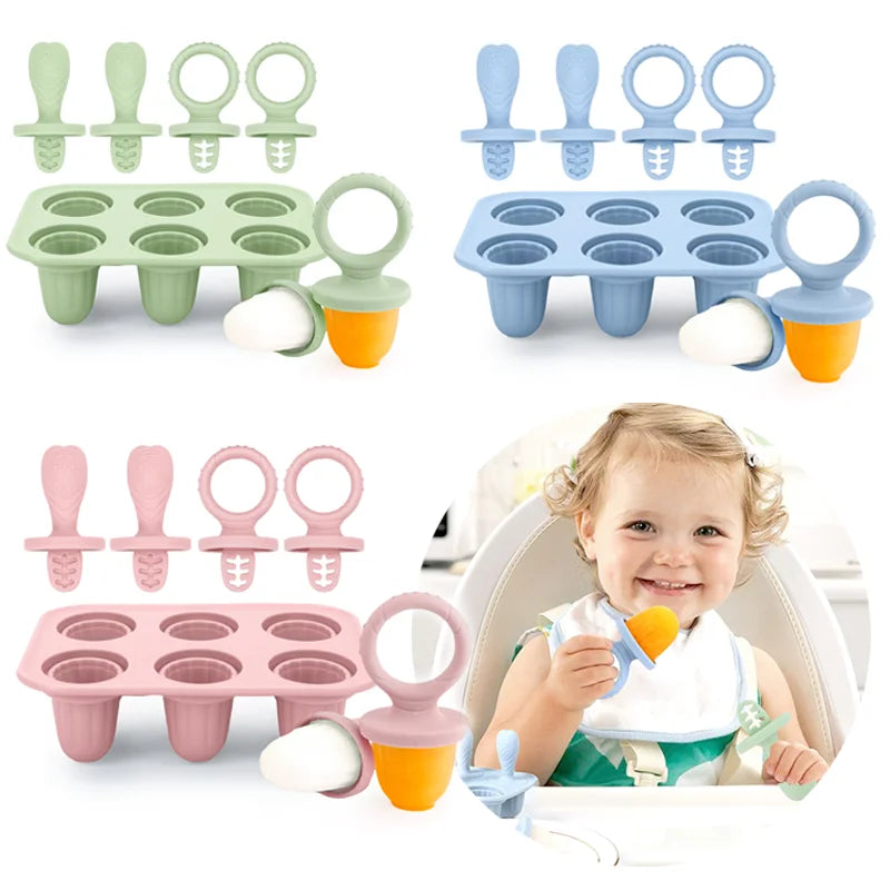 4/6 Cavity New Baby Teething Ice Cream Stick Mold Perfect for Freezing Milk Homemade Popsicles Summer Kitchen DIY Ice Cream Mold