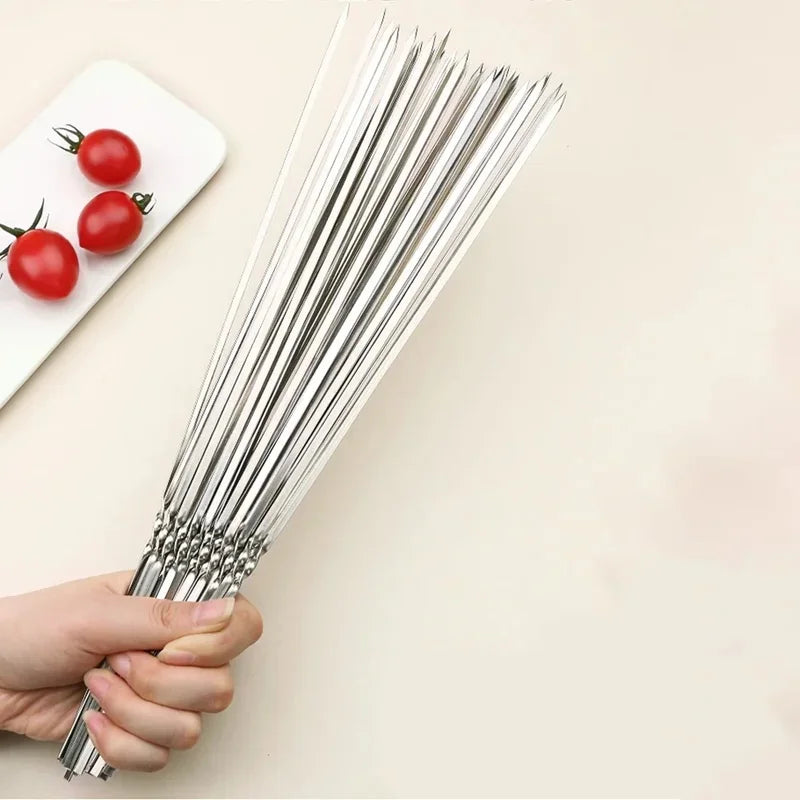 10-100pcs Reusable Stainless Steel Barbecue Skewers BBQ Needle Anti-skid Barbecue Meat Sticks Home Outdoor Camping Picnic Tools