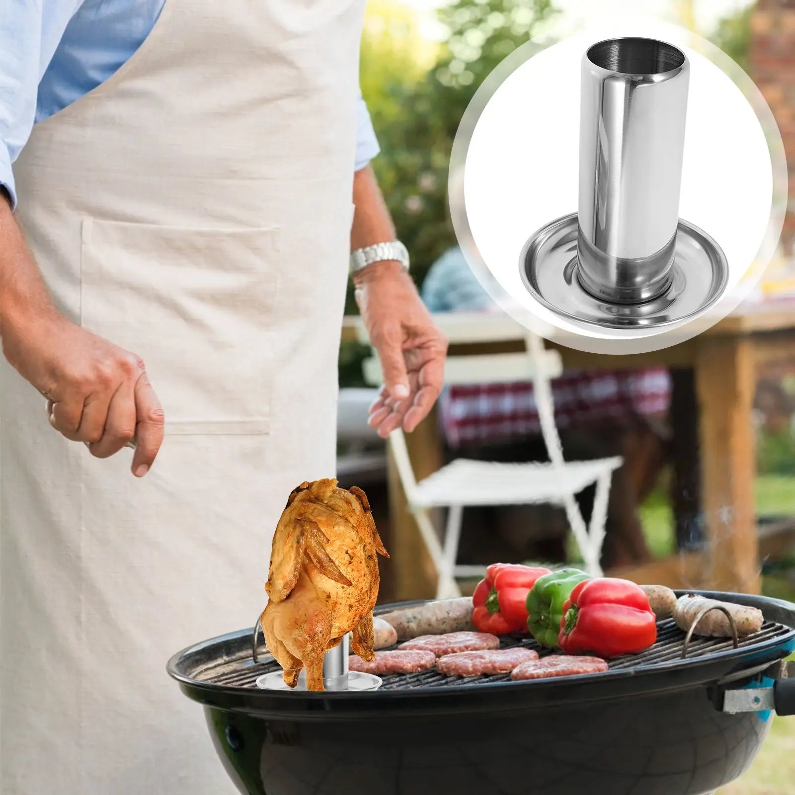 1PC Stainless Steel Beer Can Chicken Roaster Holder Rack Grill Drip Tray Vertical Turkey Stand Cooking Tool BBQ Shelf Roasting