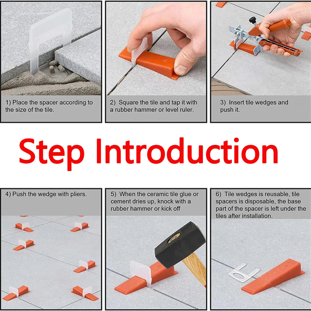 25-1200PCS Floor Tile Leveling System Clips Spacers Straps Tile Piler Wadge for Ceramic Tile Laying Leveling Construction Tools