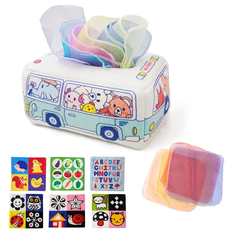 Baby Tissue Box Toy Montessori Square Sensory Toys Juggling Rainbow Educational Learning for Toddler InfantsNewborns and Kids