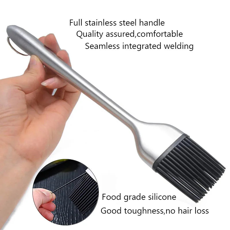 YOMEEI Silicone BBQ Basting Brush For Oil Stainless Steel Long Handle Brush Barbecue Butter Bread Breakfast Kitchen Accessories