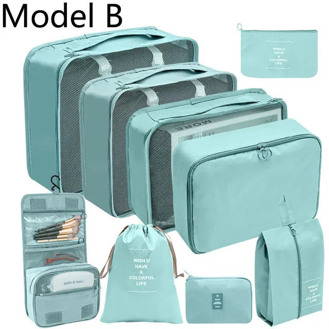 9Pcs/set High Quality Luggage Storage Bags For Packing Cube Clothes Underwear Cosmetic Bag Travel Suitcase Organizer Bag Pouch