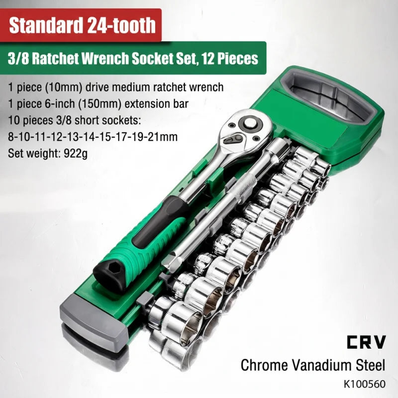 1/4" 3/8" 1/2" Socket Set Automotive Tools Ratchet Wrench Sockets Compact Sockets Car Repair Mechanical for Auto Repair