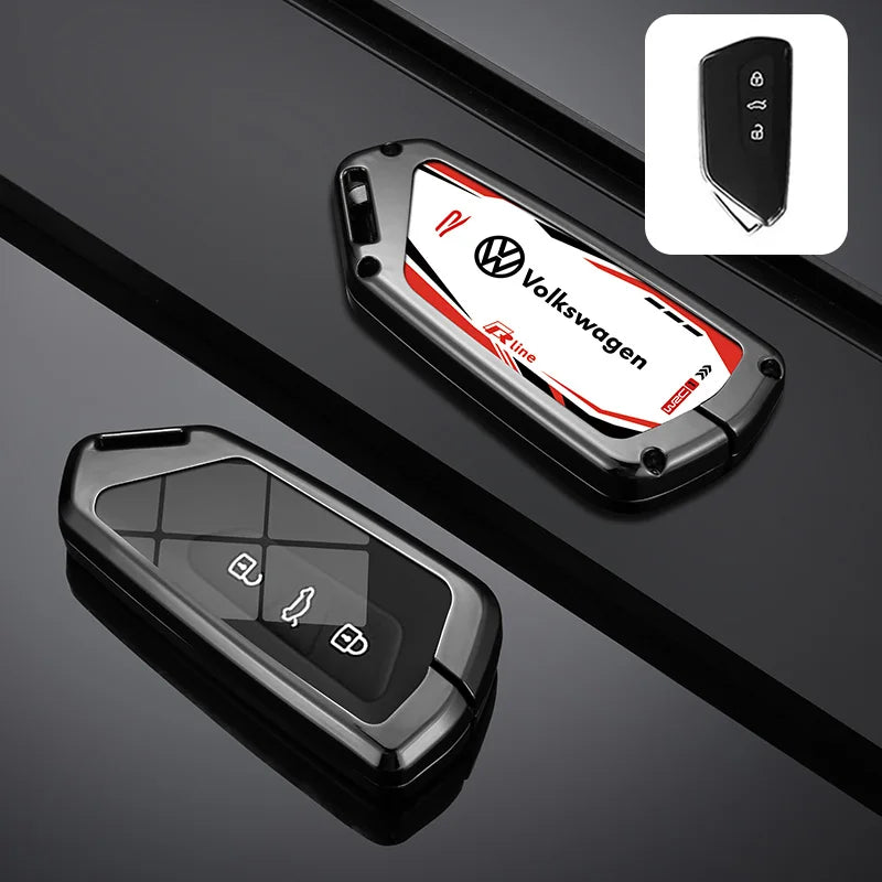 Cup Holders Zinc Alloy Car Smart Remote Key Case Full Cover Shell For VW Volkswagen Golf 8 MK8 ID.3 ID.4 Protector Keychain Auto