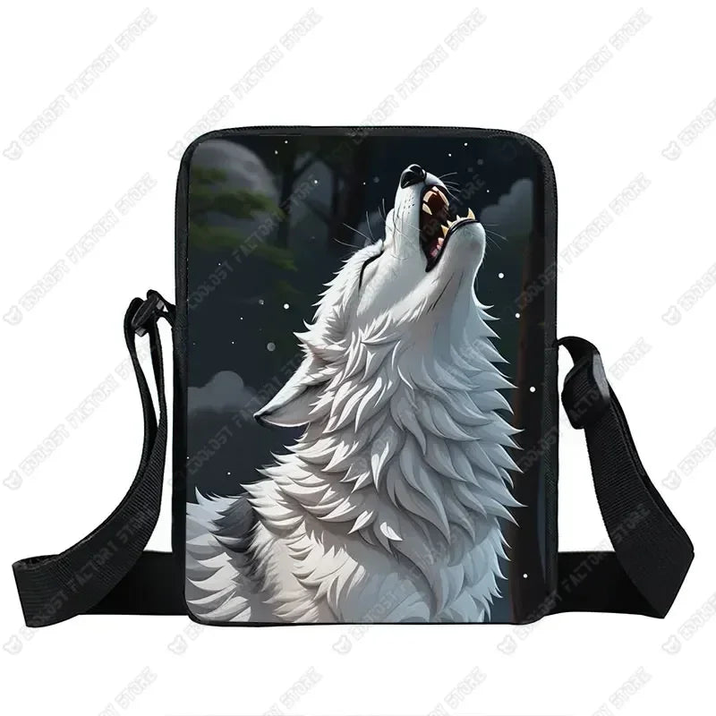 Howling Wolf Pattern Crossbody Bags Wolf Under The Moonlight Women Handbag Shoulder Bags Messenger Bag Key Phone Holder Book Bag