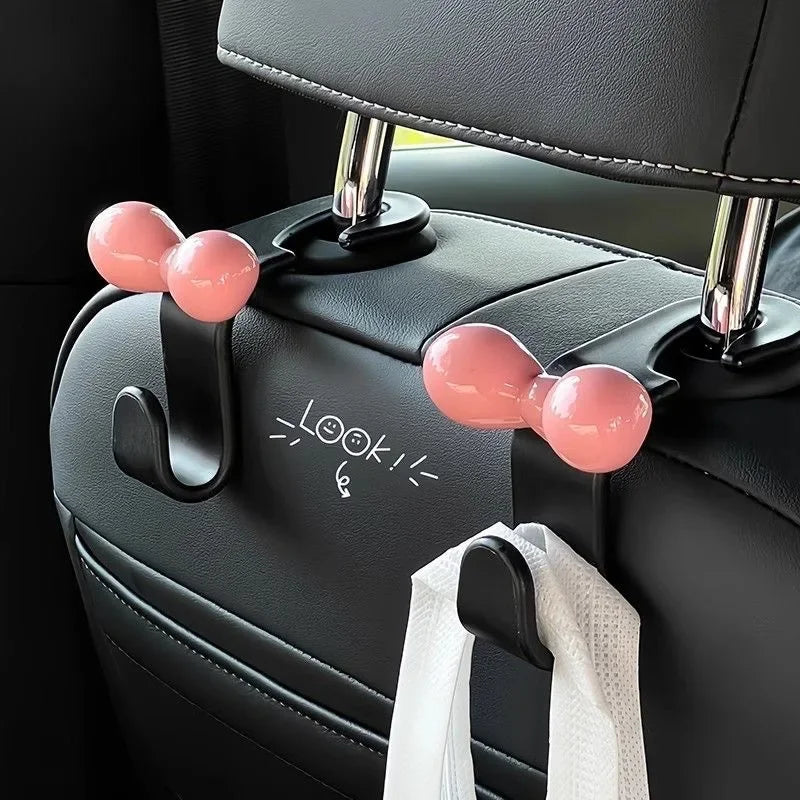 Cute Car Seat Hook Dopamine Car Accessories with Bow Decor Pink Car Organizer Cute Women Auto Gifts Vehicle Storage