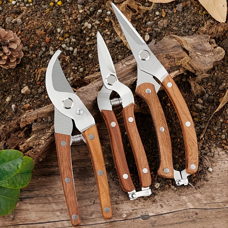 Stainless Steel Garden Pruners, Wooden Handle Bypass Shears