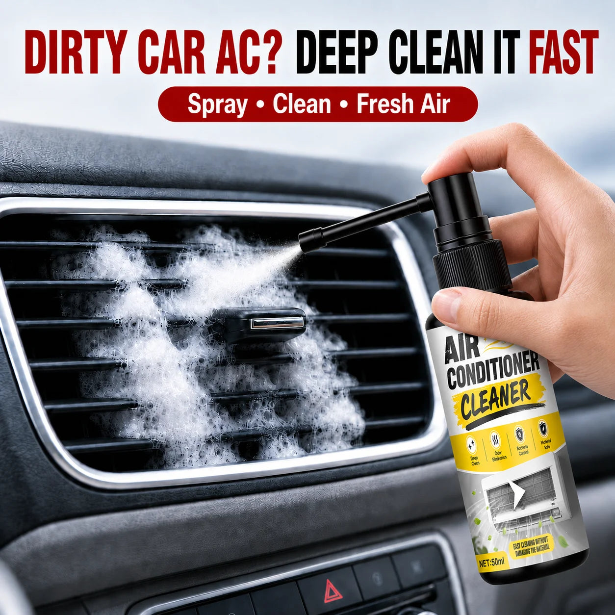 Portable Dual Spray 50ml Mode Car Air Conditioner Cleaner Auto Air Vent Deep Cleaning Foam Mildew Odor Remover
