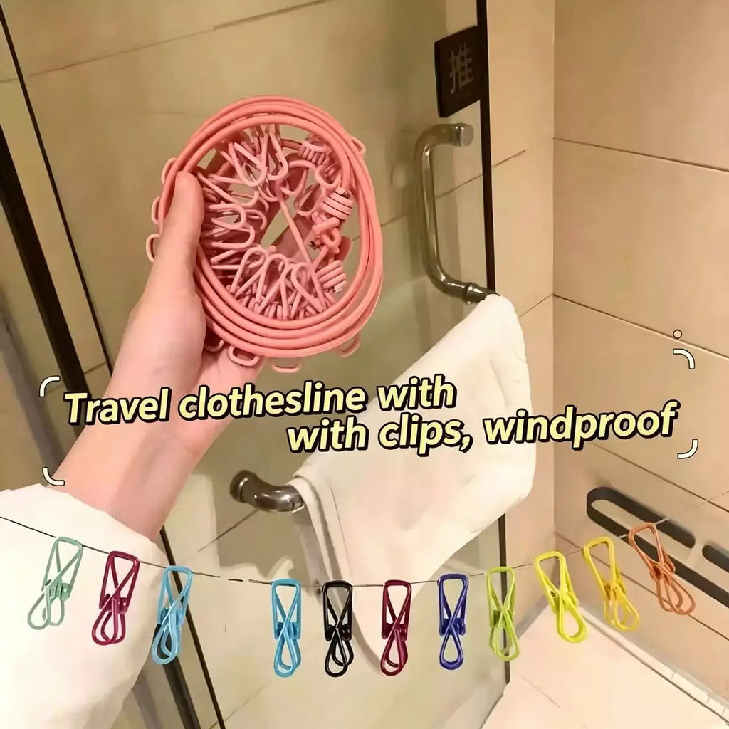 1.8M Portable Elastic Clothesline With Clips,Windproof Travel Laundry Drying Rope For Camping Business Trip Hotel Clothes