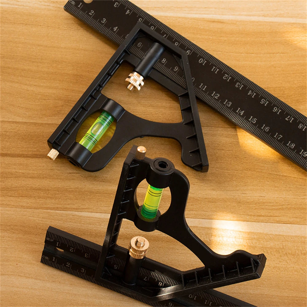 15cm/20cm Adjustable Combination Right Angle Ruler 45 / 90 Degree with Bubble Gauge Measuring Tools Levelling Instrument