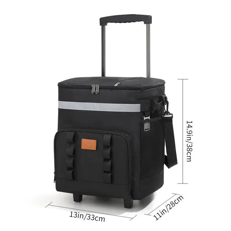 Rolling Cooler Bag with Handle Large Insulated Tote for Picnic, Camping, Car Travel Wheeled Thermal Lunch Box Portable