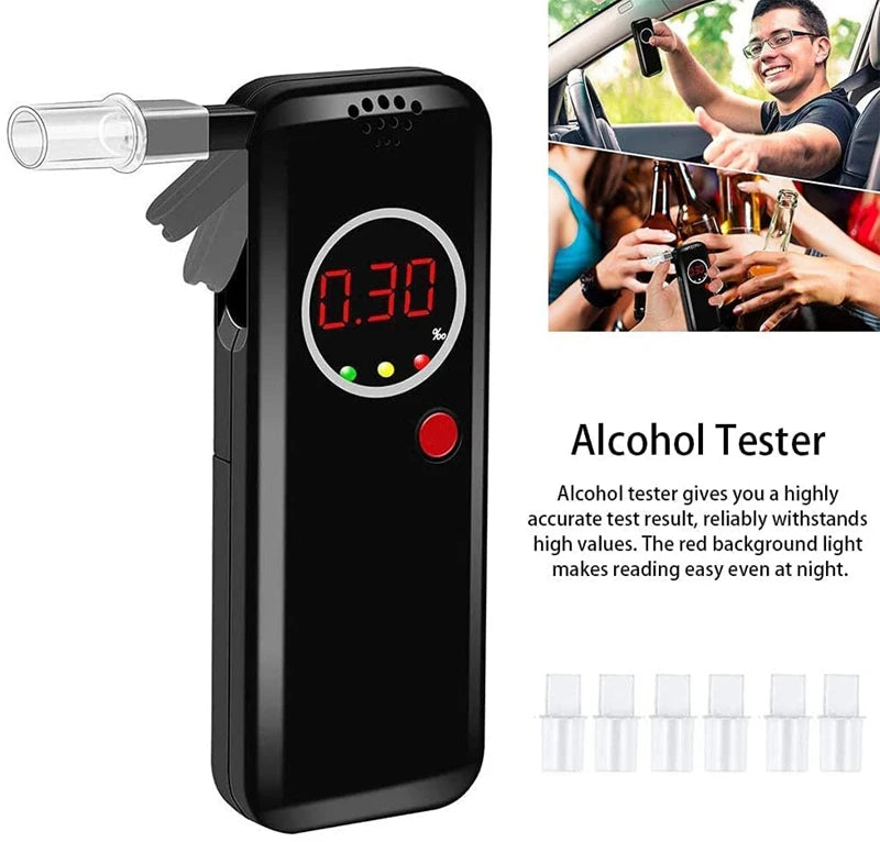 Breathalyzer Professional-grade Accuracy Alcohol Tester With Lcd Digital Display For Home And Party Use 6 Mouthpieces