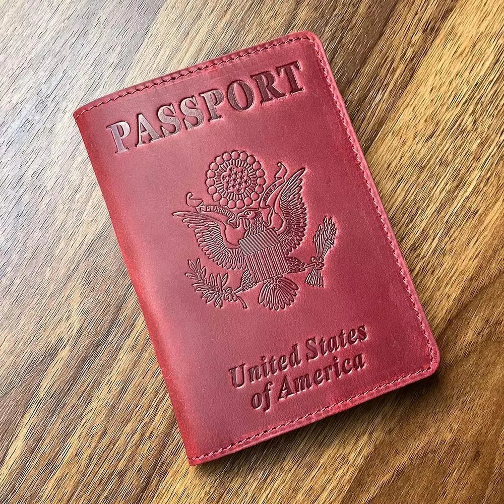 100% Genuine Leather Passport Cover USA Travel Men Genuine Leather  Cover The Passport America Passport Pouch