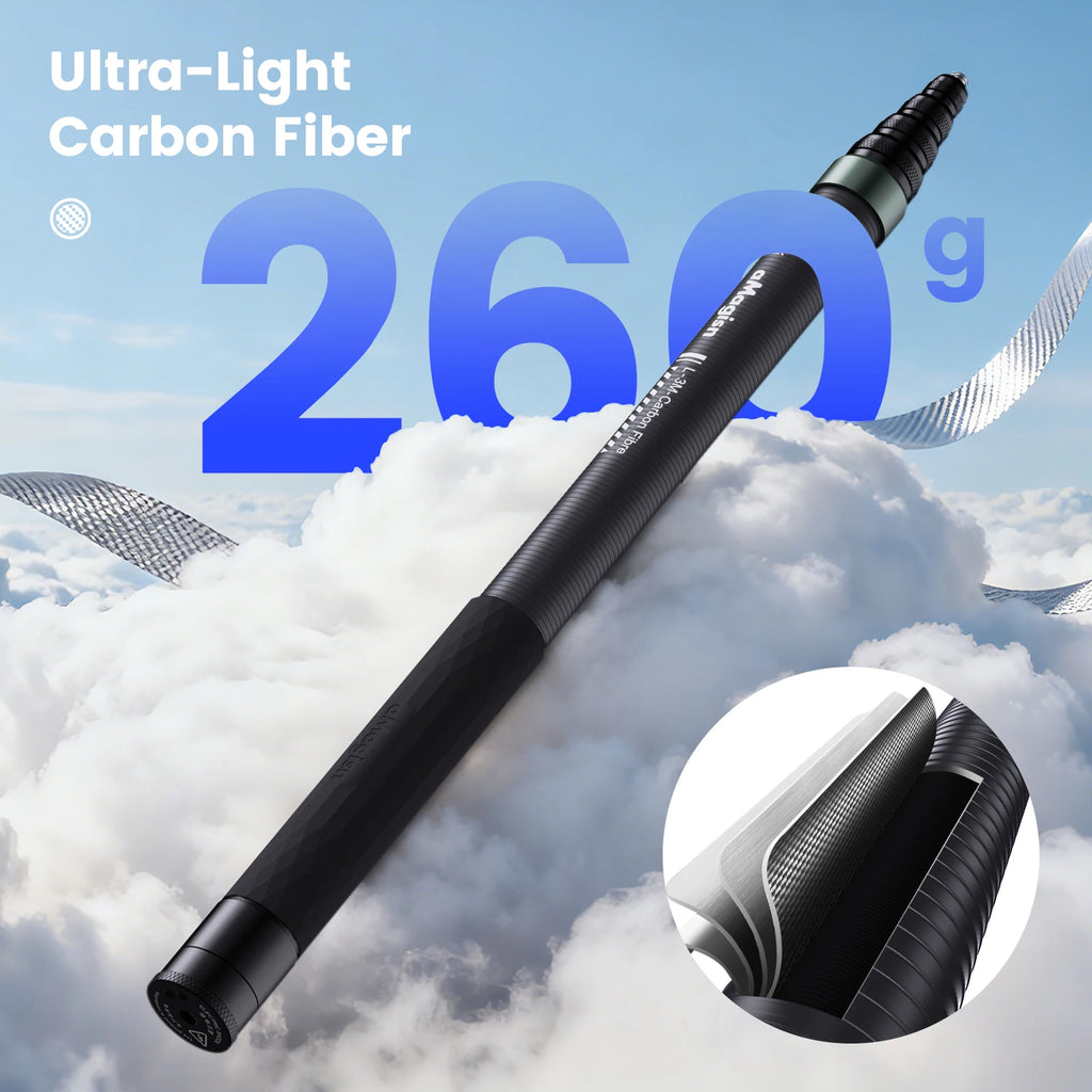 aMagisn 3m Invisible Selfie Stick , Carbon Fiber Extended Monopod 118" for Gopro Max DJI 360 Insta360 X3 X4 Air X5 Accessories