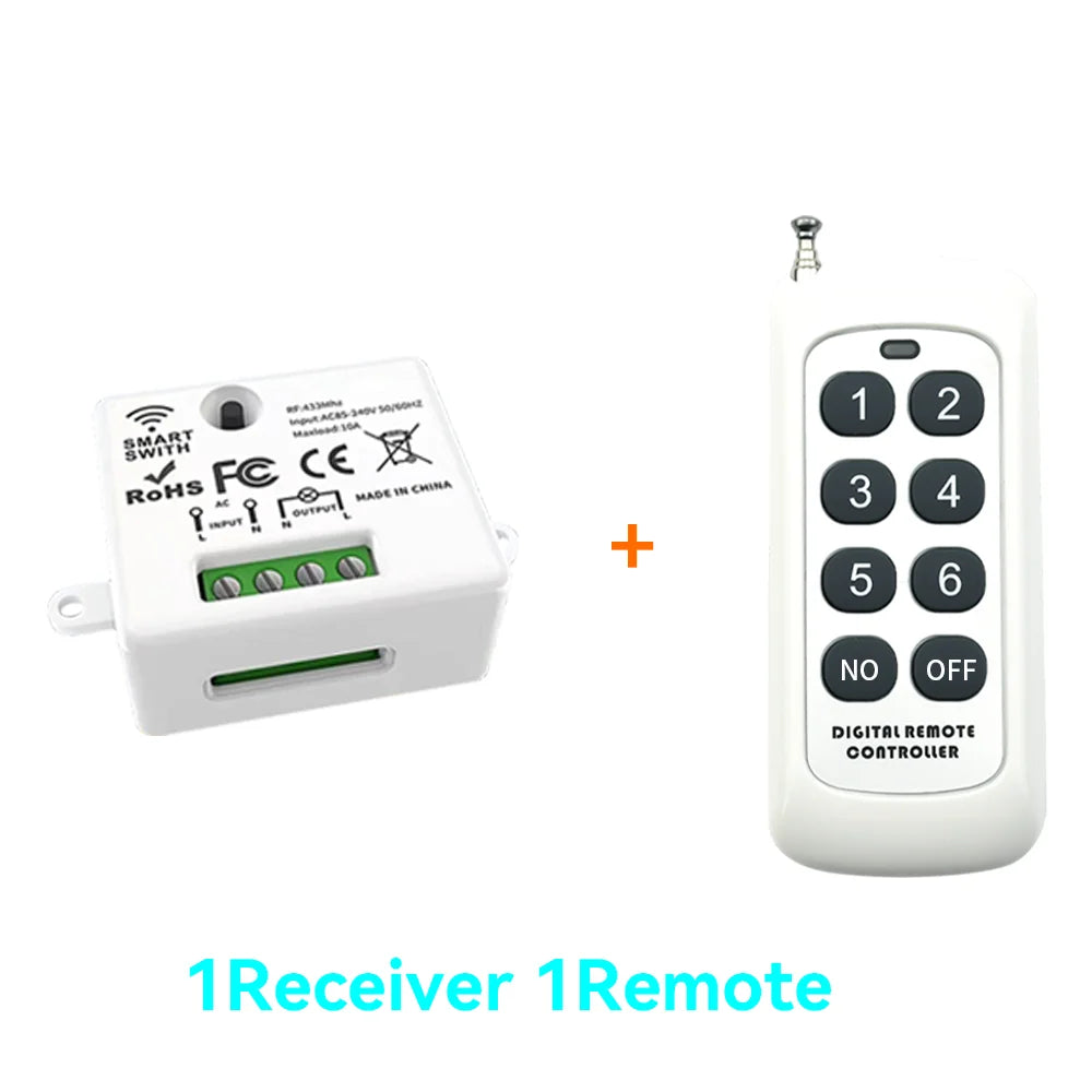 Mini Wireless Smart Light Switch with Remote Control 1000M Distance 433 Mhz RF Relay Receiver 220V Swi