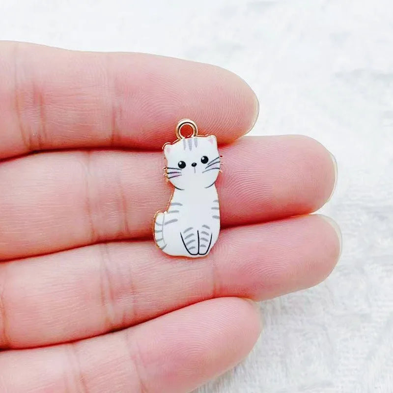 12pcs Cartoon Alloy Drip Oil Cute Cat Pendant DIY Accessories Cat Necklace Bracelet Key Pendant