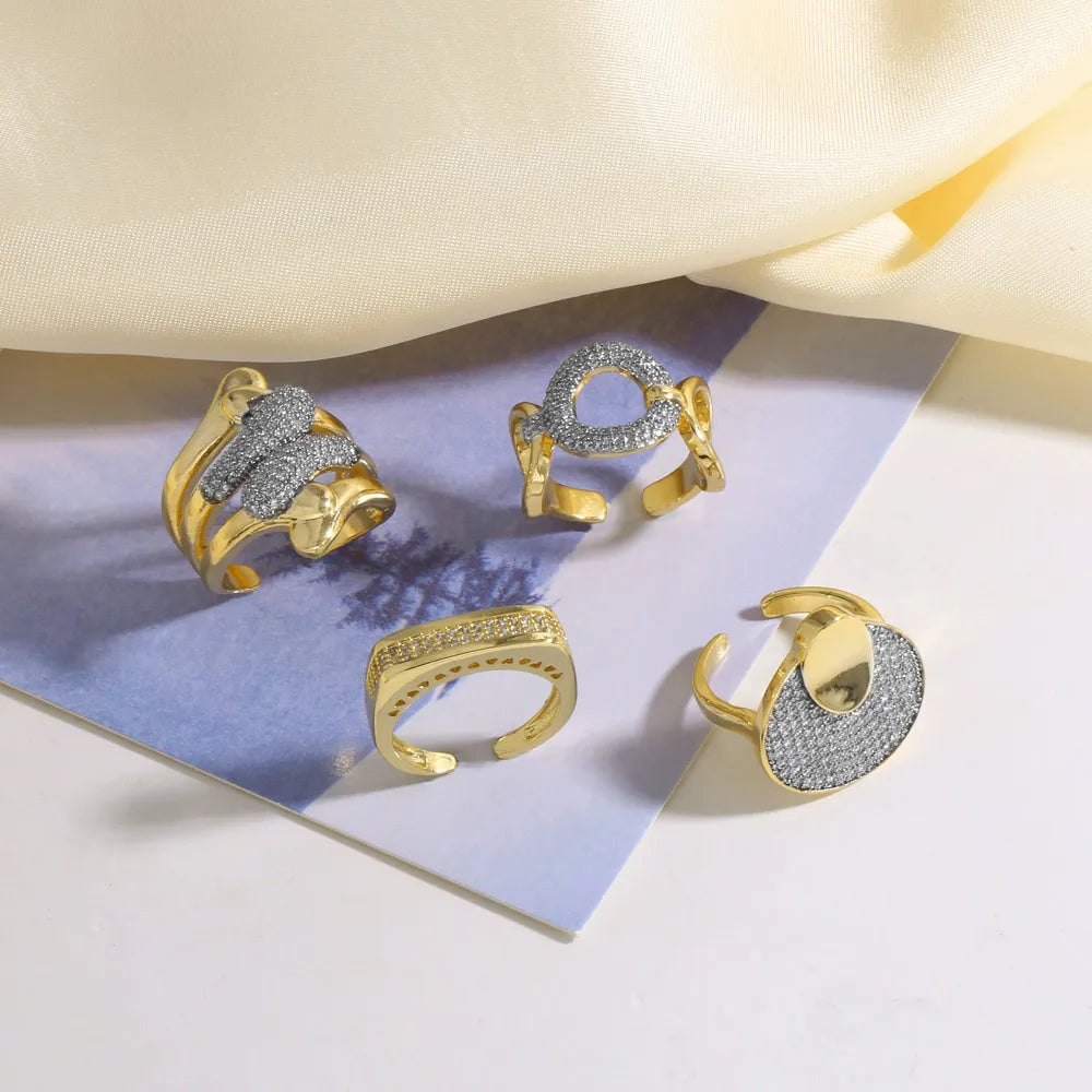 OCESRIO White Crystal Color Block Finger Statement Women Rings Copper Gold Plated Adjust Open Ring Women Fashion Jewelry righ49