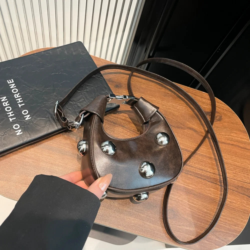 Fashion High-end Studded Shoulder Bag Mini PU Leahter Crossbody Bags Punk Design Female Adjustable Strap Handbags Zipper Clutch