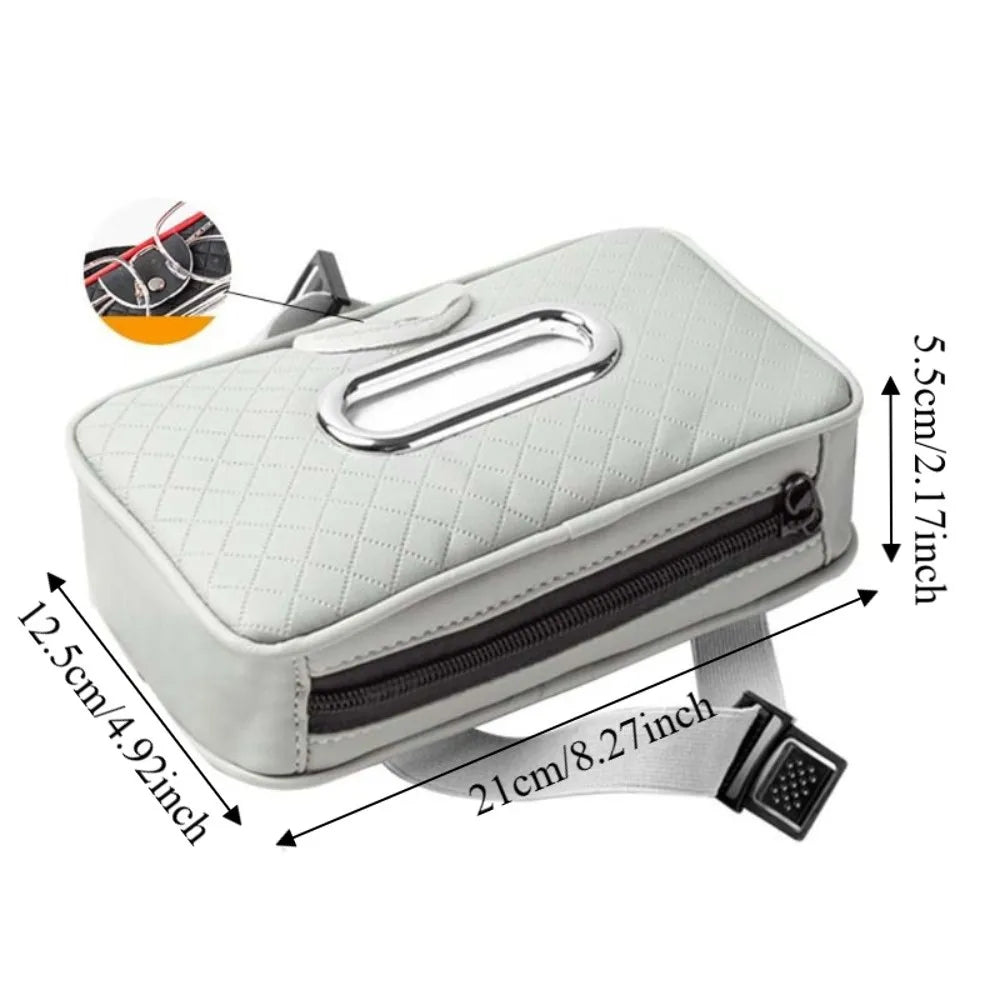 Thickened Car Visor Tissue Box Multi-Functional PU Leather Car Center Console Tissue Dispenser Space Saving with Glasses Clip